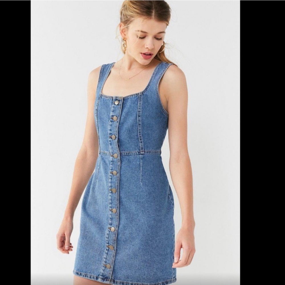 UO Button Front Denim Mini Dress